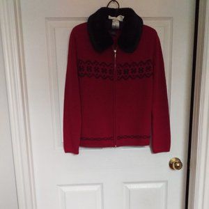 Style & Co. Petite NWT Cardigan sweater - Size PP Red with black faux fur collar